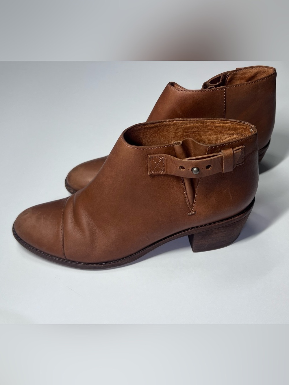 Madewell Leather Ankle Boots Size 8 Brown Buckle Strap Stacked Heel Booties